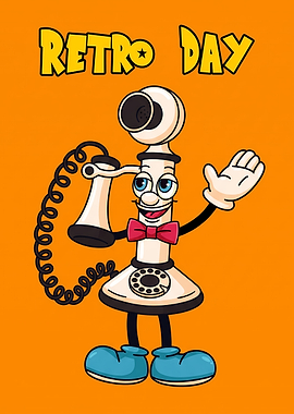 Retro Day Cartoon Telephone Character