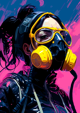 Cyberpunk Woman in Gas Mask
