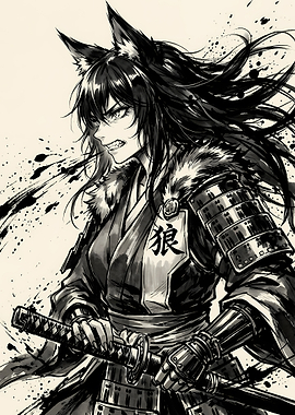 Fierce Wolf Samurai Warrior Illustration