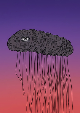 Surreal Eye-Caterpillar Creature Illustration