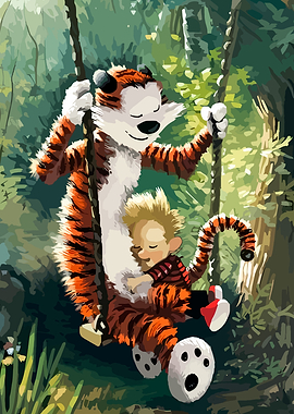 Calvin and Hobbes on a Swing