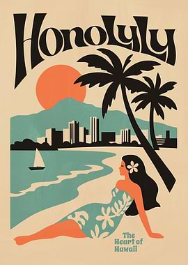 Vintage Honolulu Hawaii Travel Poster