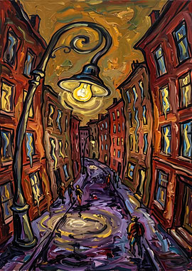 Impressionist Street Scene at Night