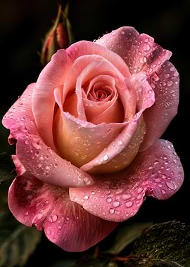 Dew-Covered Pink Rose Bloom