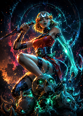 Warrior Goddess with Glowing Skull