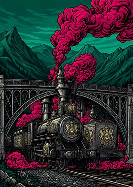 Ornate Steam Train in Mountain Landscape