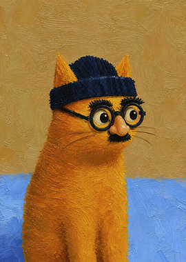 Orange Cat Wearing Disguise Glasses
