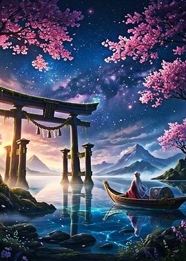 Moonlit Torii Lake