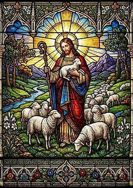 Jesus the Good Shepherd Stained Glass
