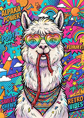 Colorful Pop Art Alpaca Illustration