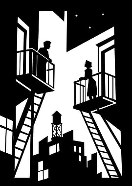 Silhouette Couple on City Fire Escapes