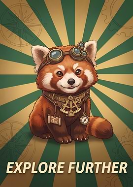 Steampunk Red Panda Explorer Poster