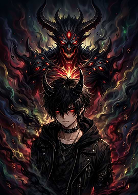 Anime Boy with Demon Shadow