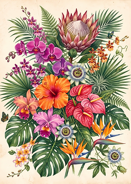Vibrant Tropical Botanical Illustration