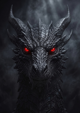 Fierce Black Dragon with Glowing Eyes