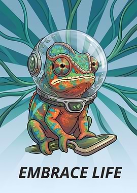 Astronaut Chameleon Embrace Life Poster