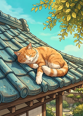 Orange Tabby Cat Sleeping on Roof