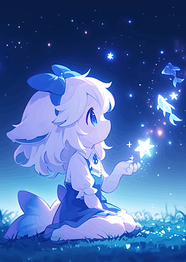 Anime Girl With Magical Star Fish