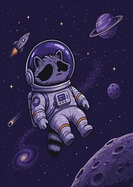Cute Raccoon Astronaut in Space