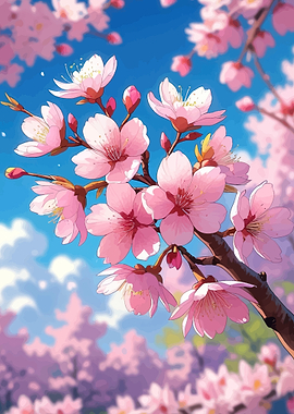 Beautiful Pink Cherry Blossom Branch