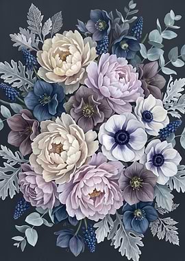 Elegant Moody Floral Bouquet Illustration