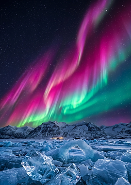 Vibrant Aurora Borealis Over Frozen Landscape