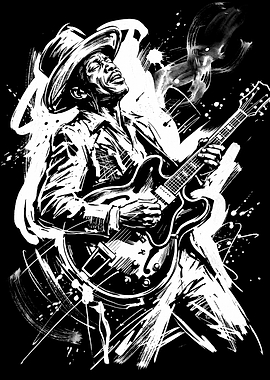 Black and White Blues Guitarist