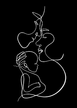 Minimalist Line Art Family Portrait