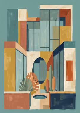 Abstract Geometric Architectural Garden Painting