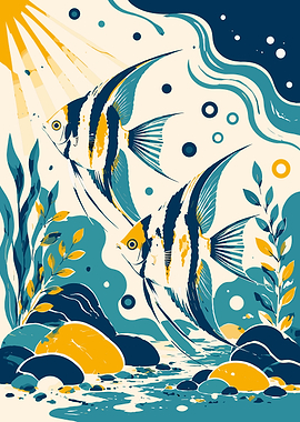Stylized Angelfish Underwater Illustration