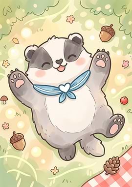 Cute Happy Badger Picnic Illustration