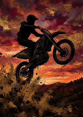 Motocross Rider Jumping at Sunset