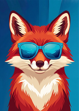 Cool Red Fox Wearing Blue Sunglasses