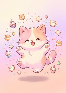 Cute Kawaii Kitten with Sweets
