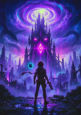 Hero Facing a Dark Fantasy Castle