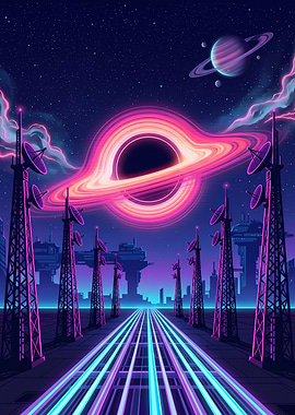 Neon Black Hole Space Station