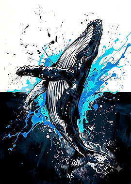 Dynamic Humpback Whale Splashing Art
