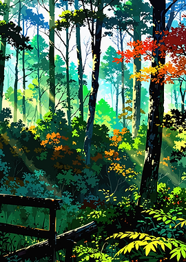 Vibrant Anime Style Forest Landscape