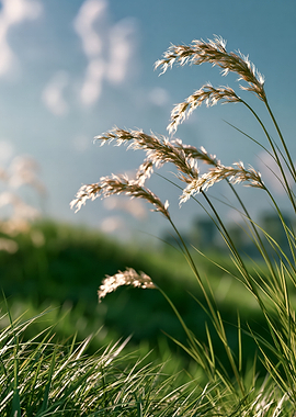 Sunlit Grass Blades in Meadow