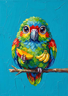 Colorful Parrot Holding Fruit Painting