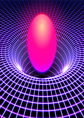 Glowing Pink Sphere in Spacetime Grid