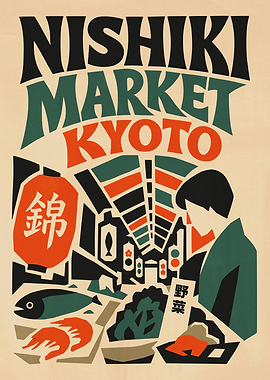 Nishiki Market Kyoto Travel Poster