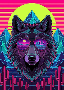 Synthwave Wolf with Sunglasses