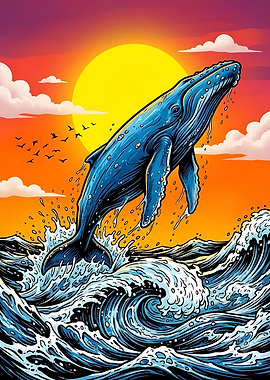 Humpback Whale Leaping at Sunset