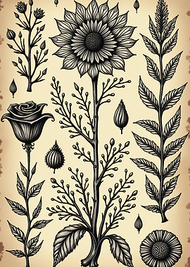 Vintage Botanical Illustration of Flowers