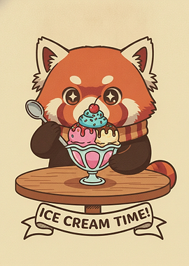 Cute Red Panda Eating Ice Cream