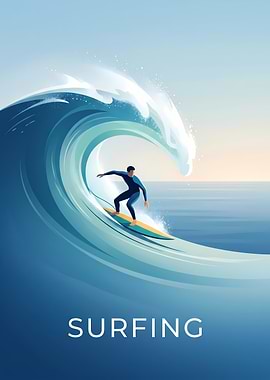 Minimalist Surfing Ocean Wave Poster