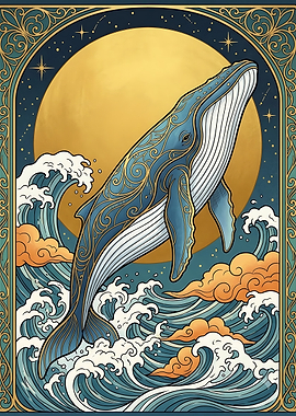 Ornate Humpback Whale Under Golden Moon