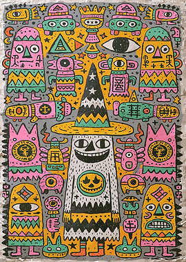 Whimsical Doodle Art Character Pattern