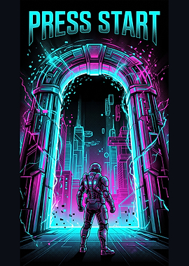 Press Start Cyberpunk Portal Poster